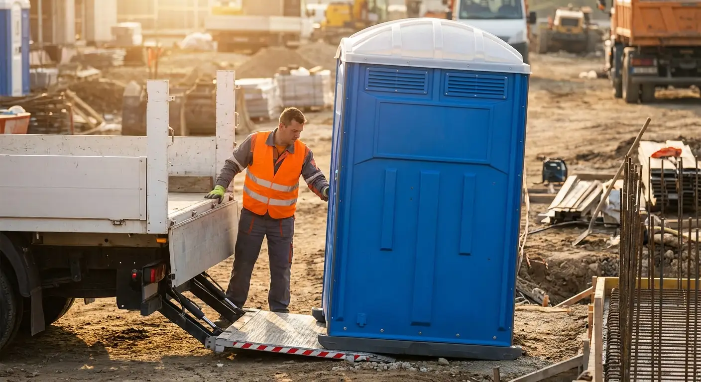 Portable toilet rental delivery truck in Albuquerque, NM