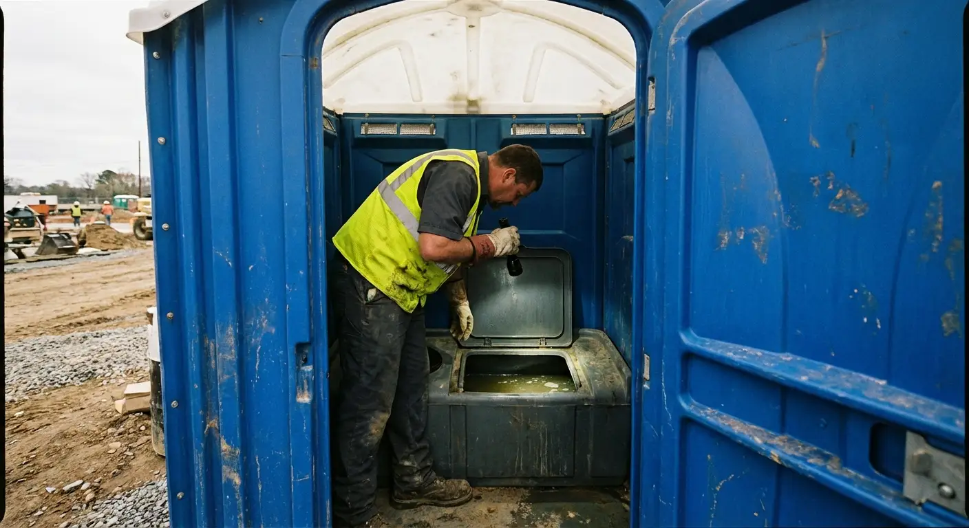 Technician inspecting waste tank levels in Albuquerque, NM