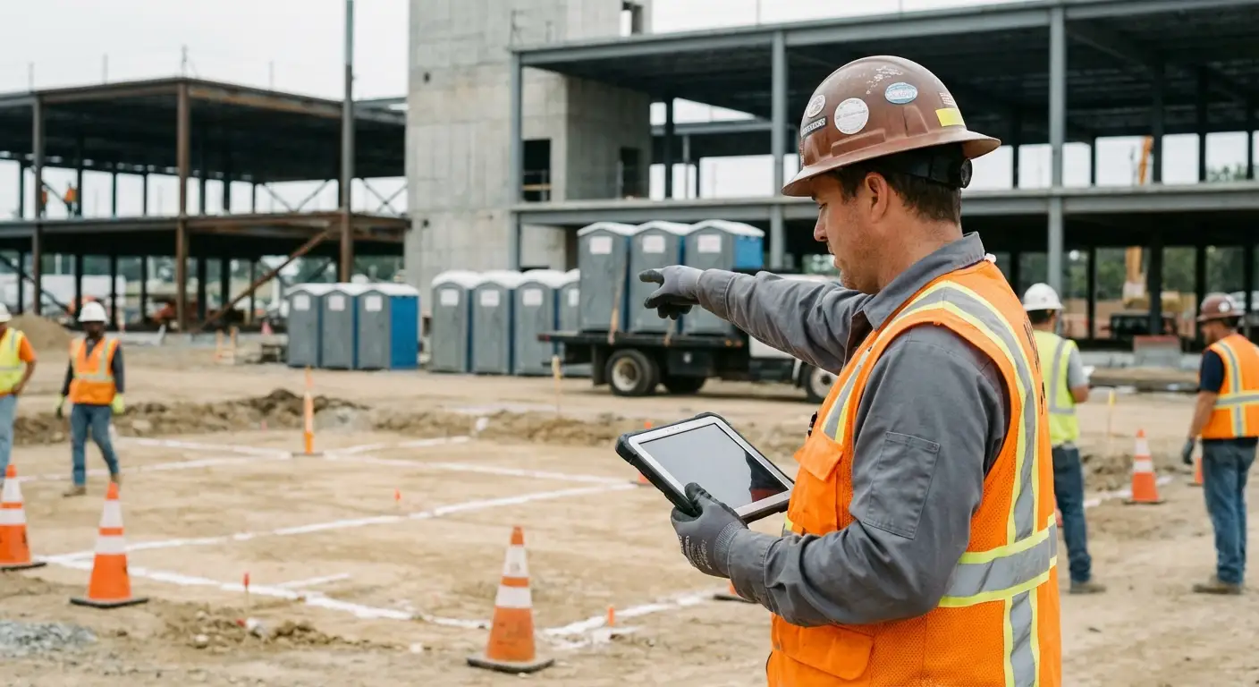 Construction site portable toilet placement planning in Albuquerque, NM