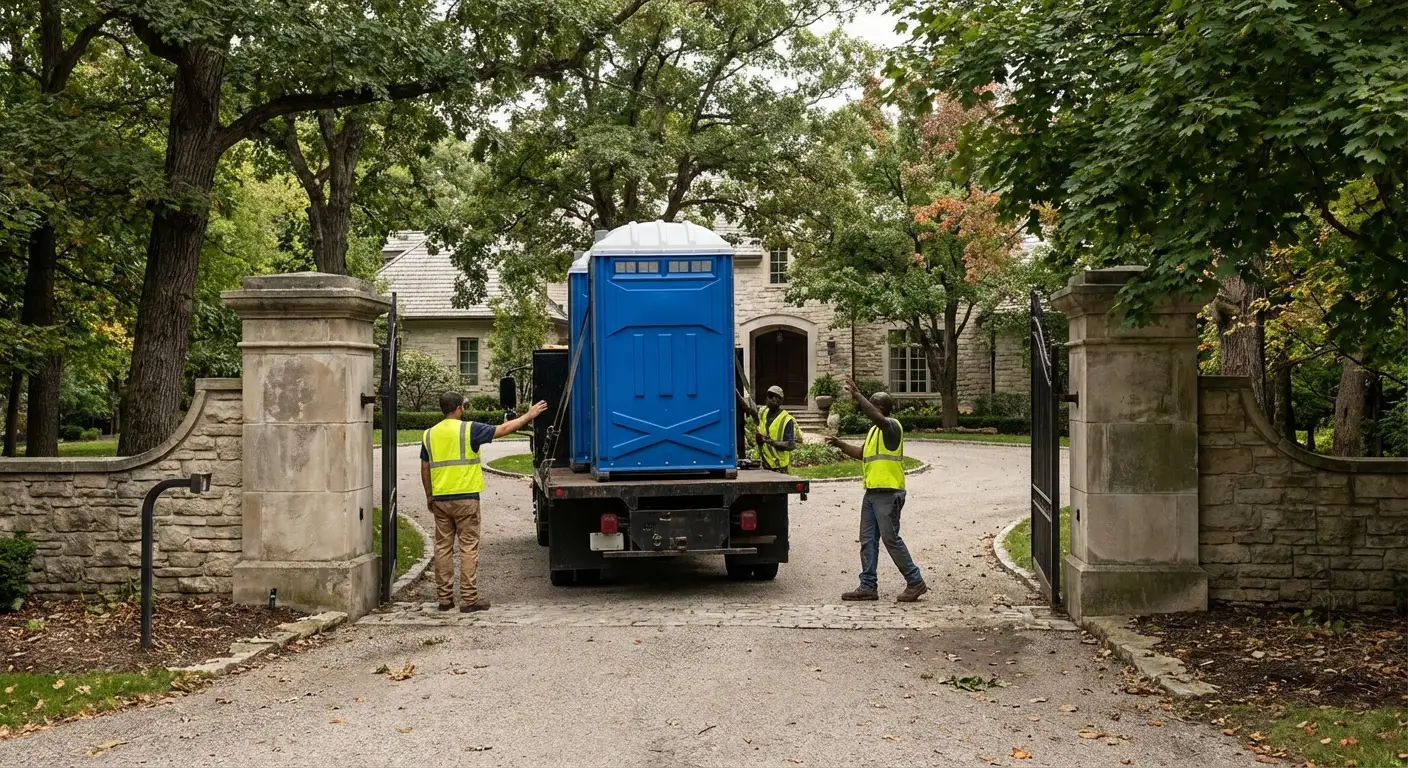 Sandia Portable Restrooms team navigating a complex delivery site in Albuquerque